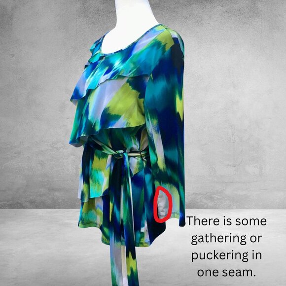 Worthington Abstract Layered Asymmetrical Ruffle Top with Tie Waist (Sz L) - Picture 14 of 14